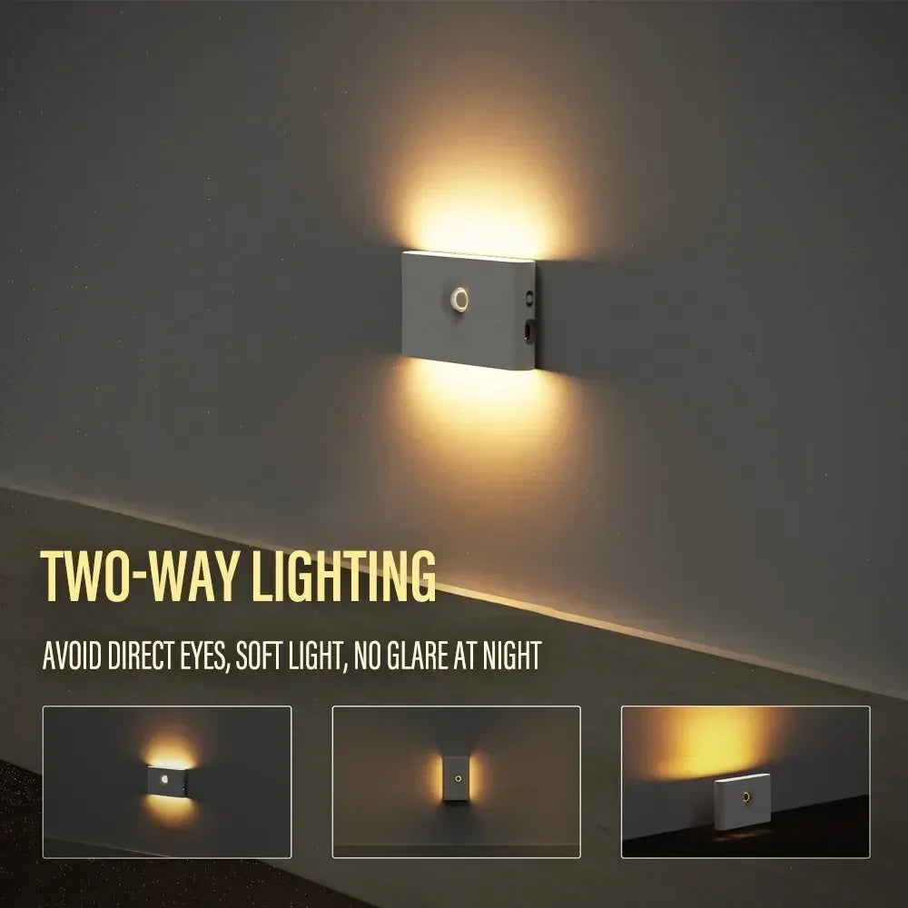 Mini LED Intelligent Sensor Night Light Wireless USB Rechargeable Motion Sensor Wall Light for Bedroom Corridor Cabinet Lighting