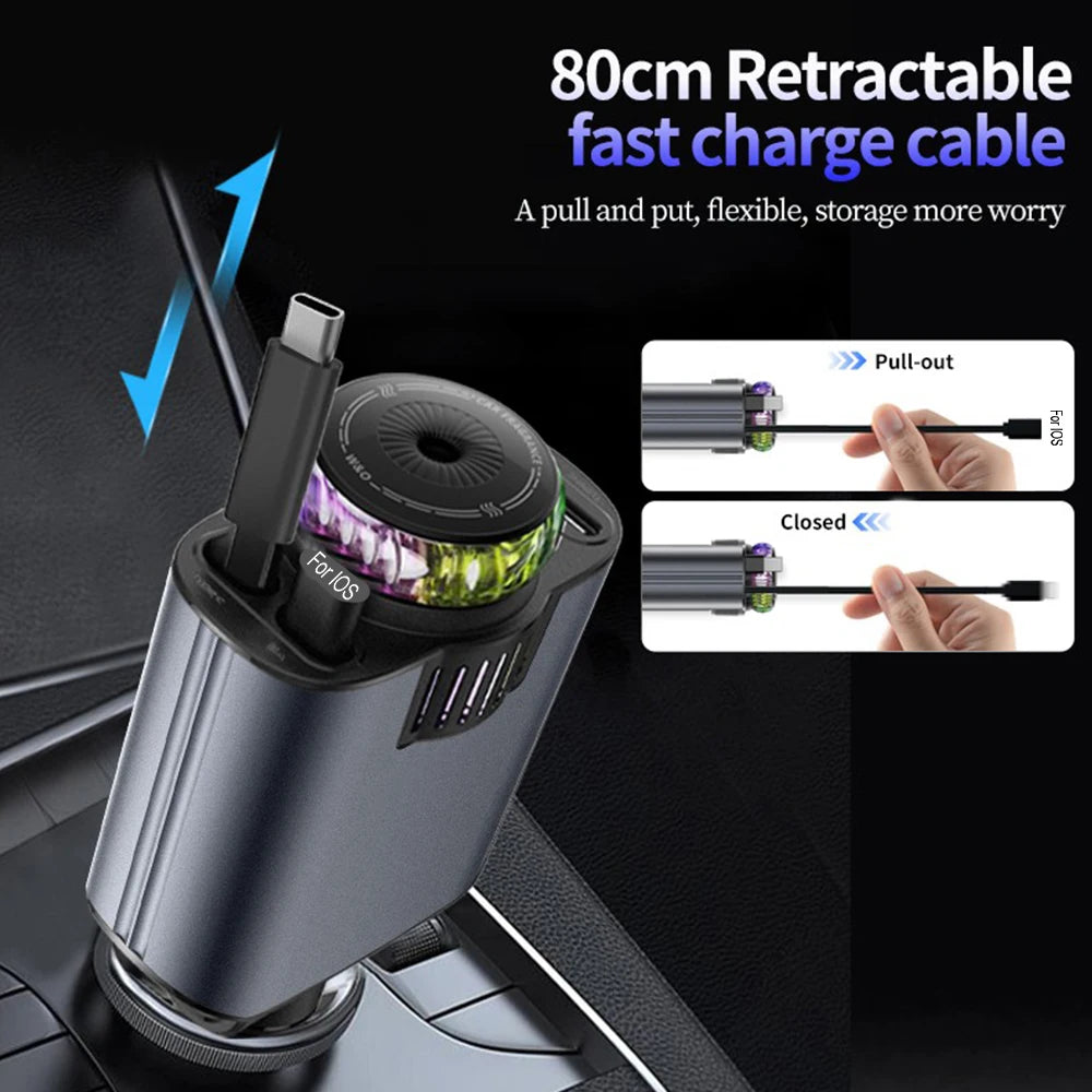 5-in-1 PD45W Car Charger USB Type-C Power Adapter Phone Charger With Roof Starlight Aromatherapy Air Freshener For IOS Android