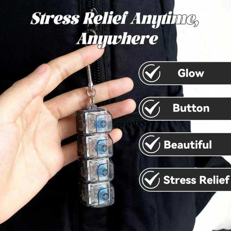 Luminous Keyboard Stress Relief Toy, Keychain, 4-in-1 Stress Relief Button Keychain, Stress-Relief Fingertip Clicker, Transparent Color, Car Keychain