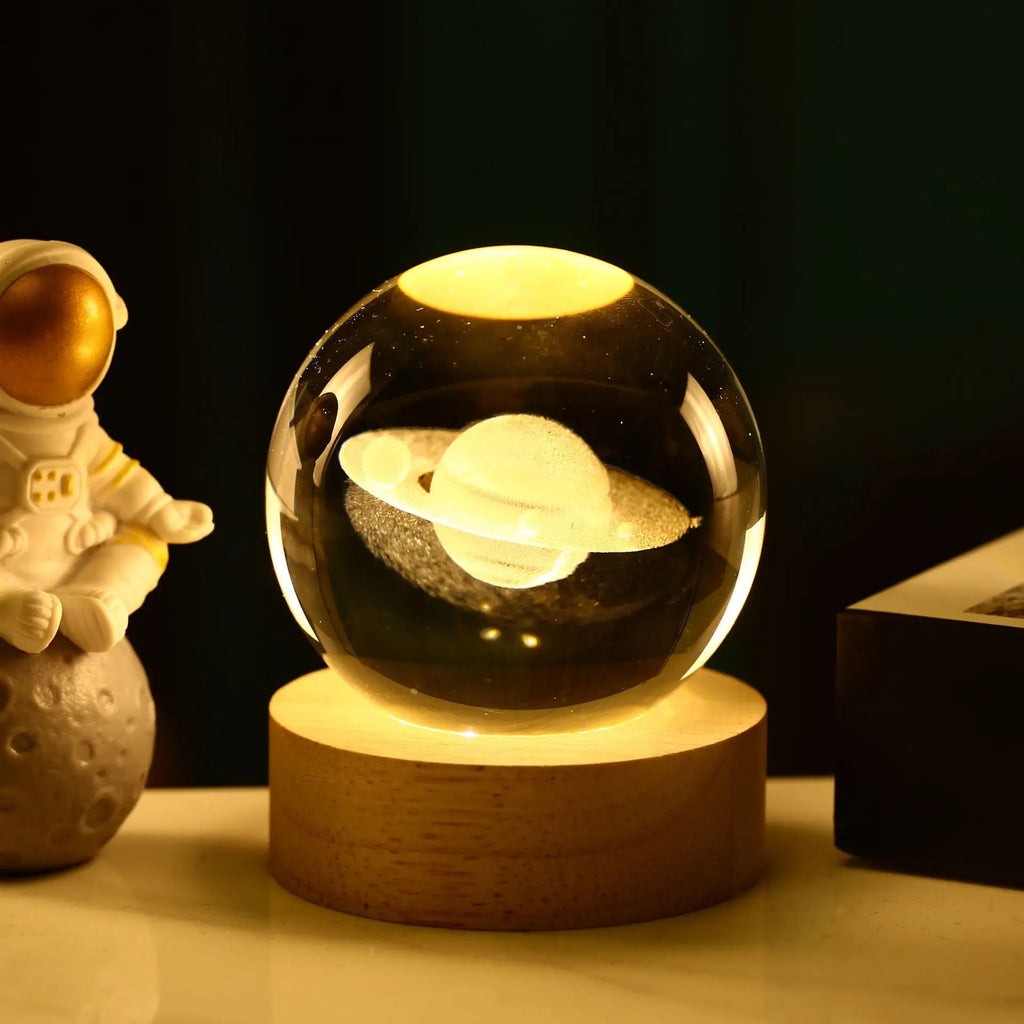 8cm Crystal Ball Crystal Planet Night Light Laser Engraved Solar System Globe Astronomy Birthday Gift Home Desktop Decoration