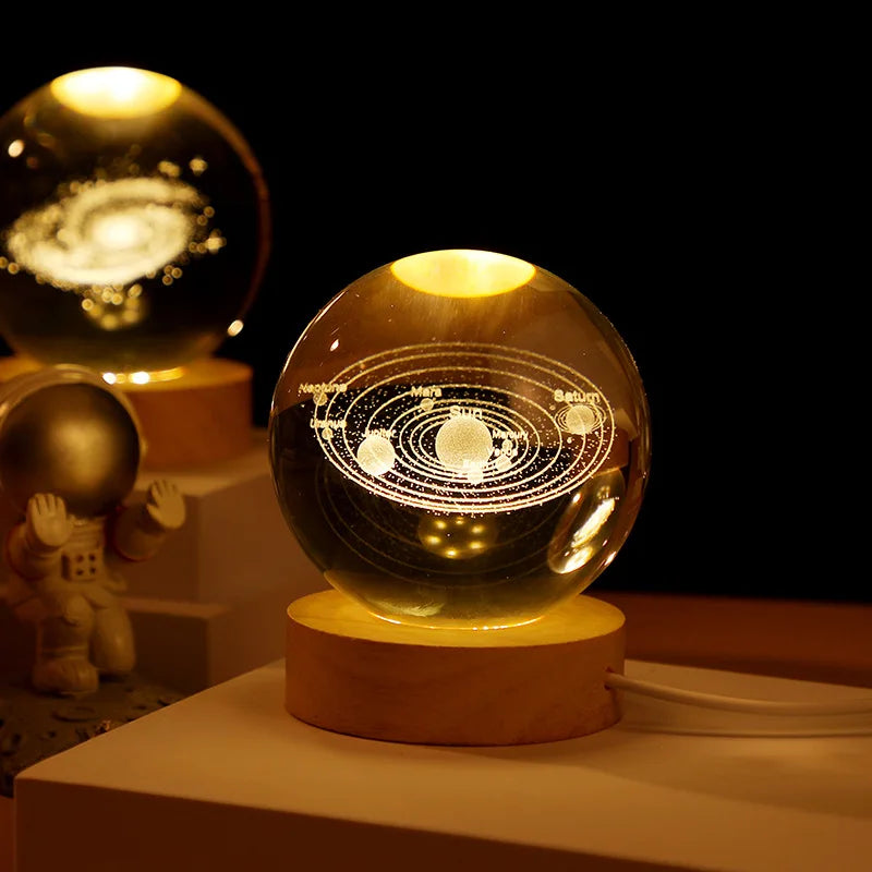 8cm Crystal Ball Crystal Planet Night Light Laser Engraved Solar System Globe Astronomy Birthday Gift Home Desktop Decoration