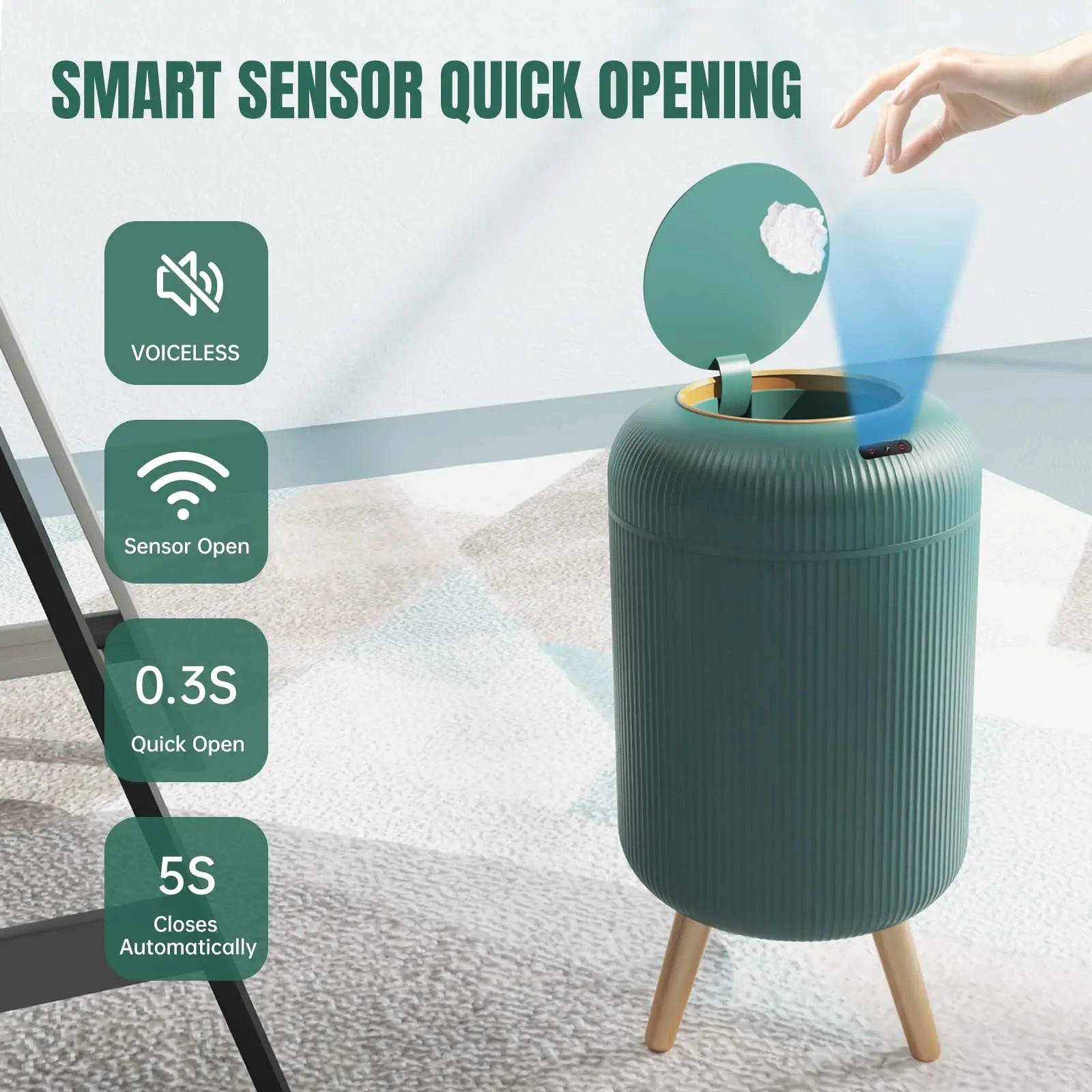 Motion Sensor Modern Office Trash Can,Touchless Round Nordic Trash Can,Motion Sensor Waterproof Garbage Can for Bathroom,Bedroom