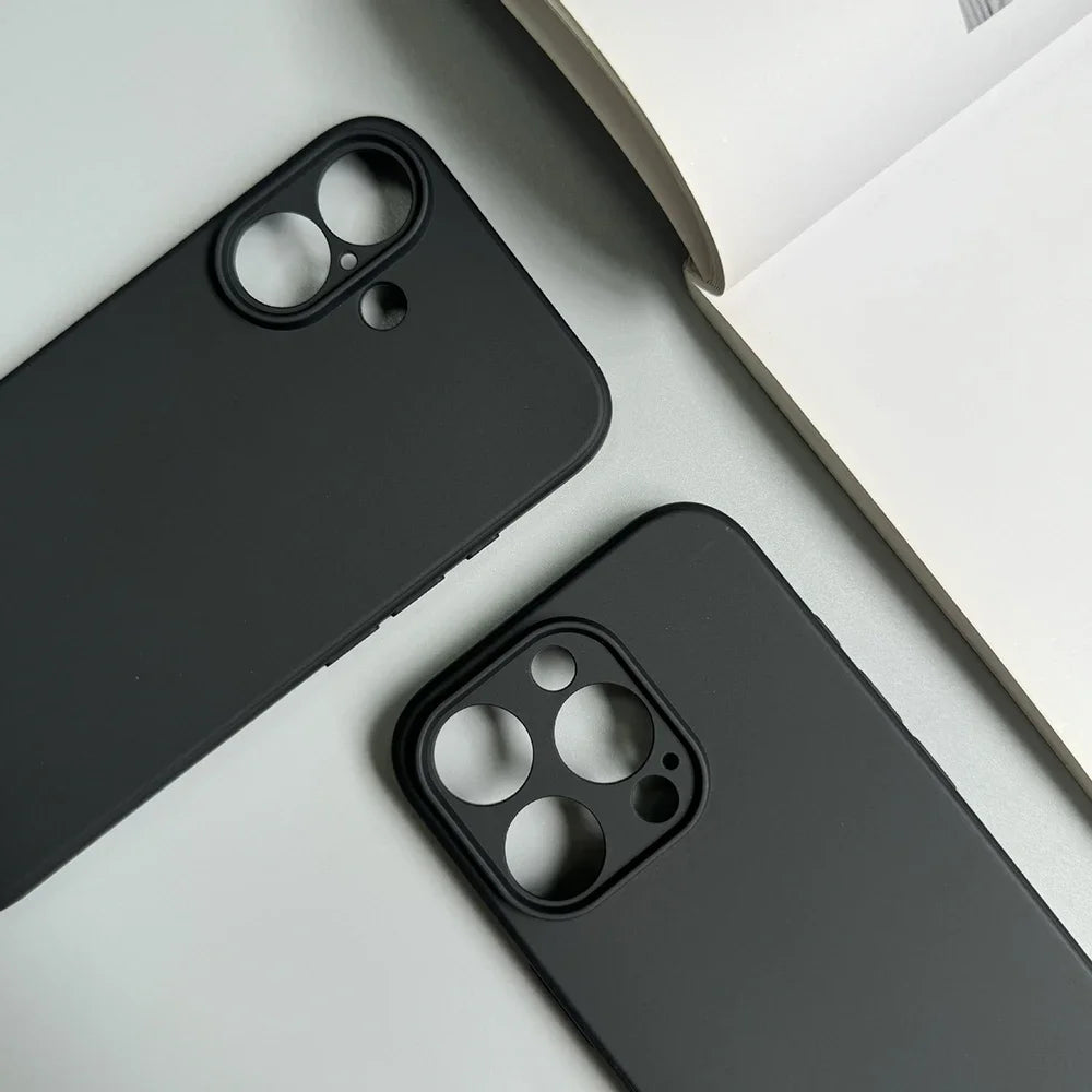 Luxury Full Black Silicone Matte Phone Case For iphone 17 Air 16 15 14 13 12 11 Pro Max 16 15 14 Plus Back Cover TPU Soft Case