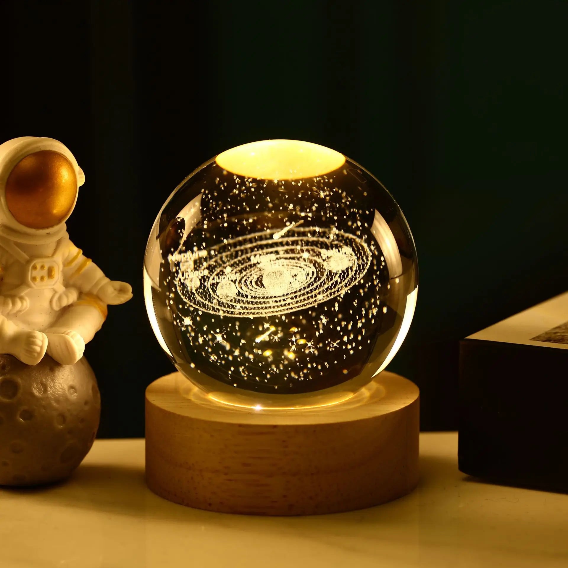 8cm Crystal Ball Crystal Planet Night Light Laser Engraved Solar System Globe Astronomy Birthday Gift Home Desktop Decoration
