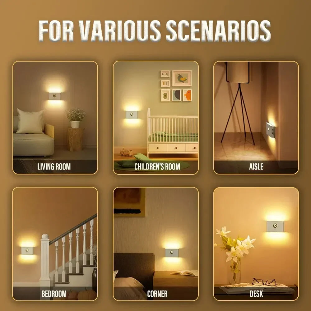 Mini LED Intelligent Sensor Night Light Wireless USB Rechargeable Motion Sensor Wall Light for Bedroom Corridor Cabinet Lighting