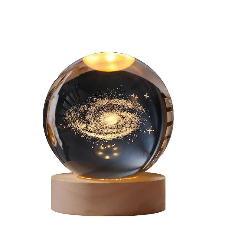 8cm Crystal Ball Crystal Planet Night Light Laser Engraved Solar System Globe Astronomy Birthday Gift Home Desktop Decoration