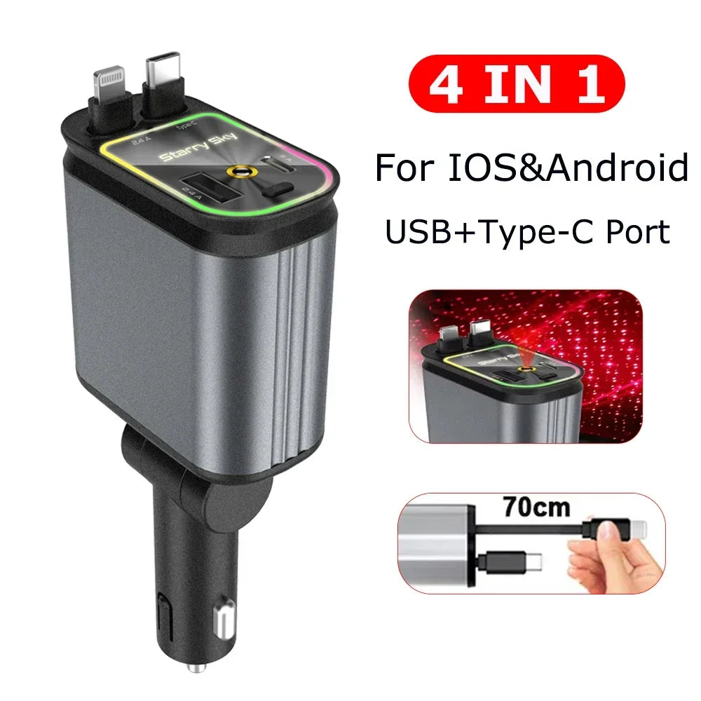 5-in-1 PD45W Car Charger USB Type-C Power Adapter Phone Charger With Roof Starlight Aromatherapy Air Freshener For IOS Android